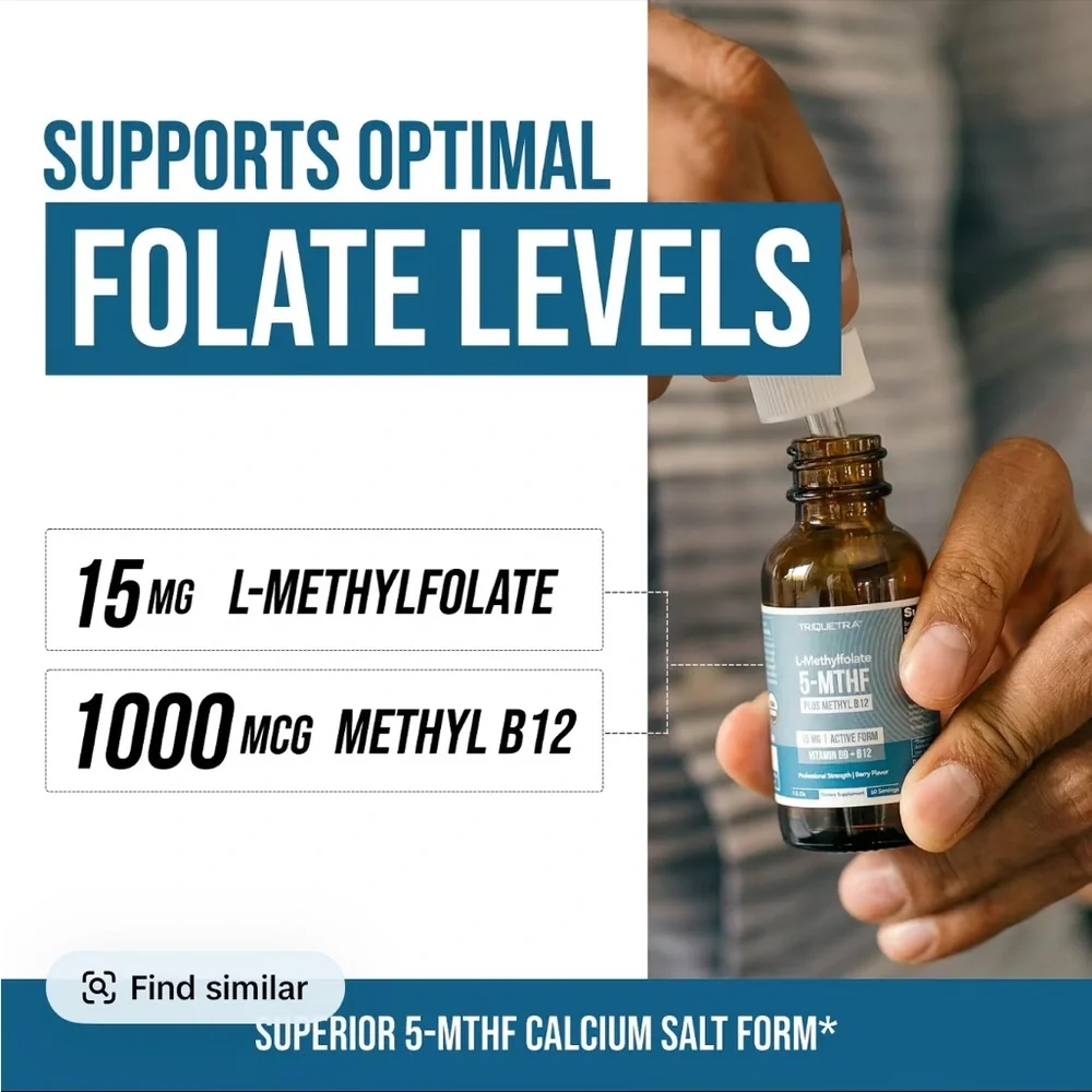 L- Methylfolate 15mg + B12 Pro Strength, Liquid 5-MTHF Form, Supports Mood - Picture 4 of 9